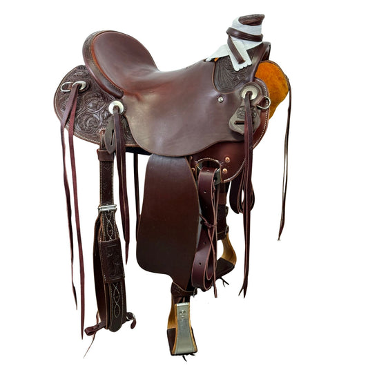 McCall McLite Wade Trail Saddle with a 15" Seat, in Dark Oil with River Oak Tooling