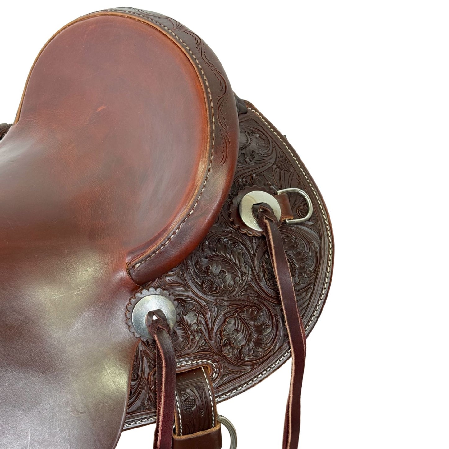 McCall McLite Wade Trail Saddle with a 15" Seat, in Dark Oil with River Oak Tooling