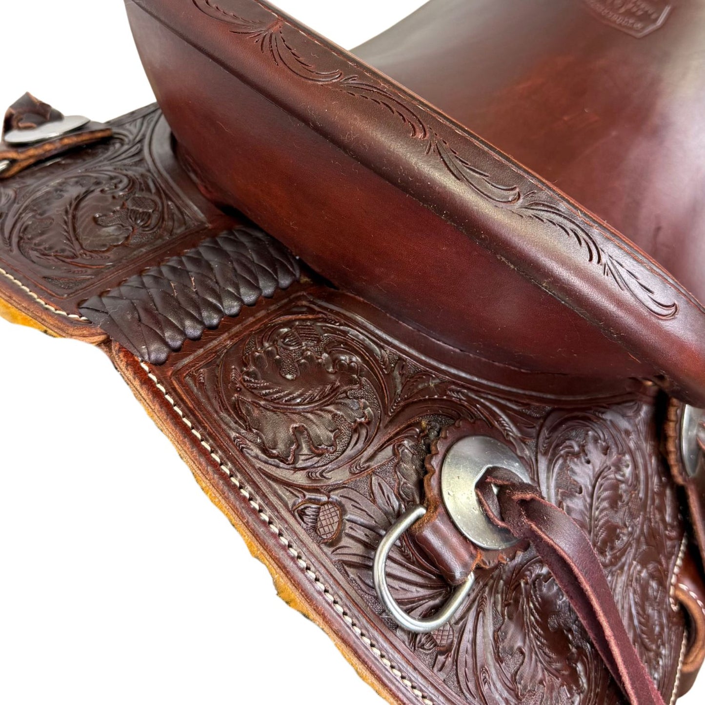 McCall McLite Wade Trail Saddle with a 15" Seat, in Dark Oil with River Oak Tooling