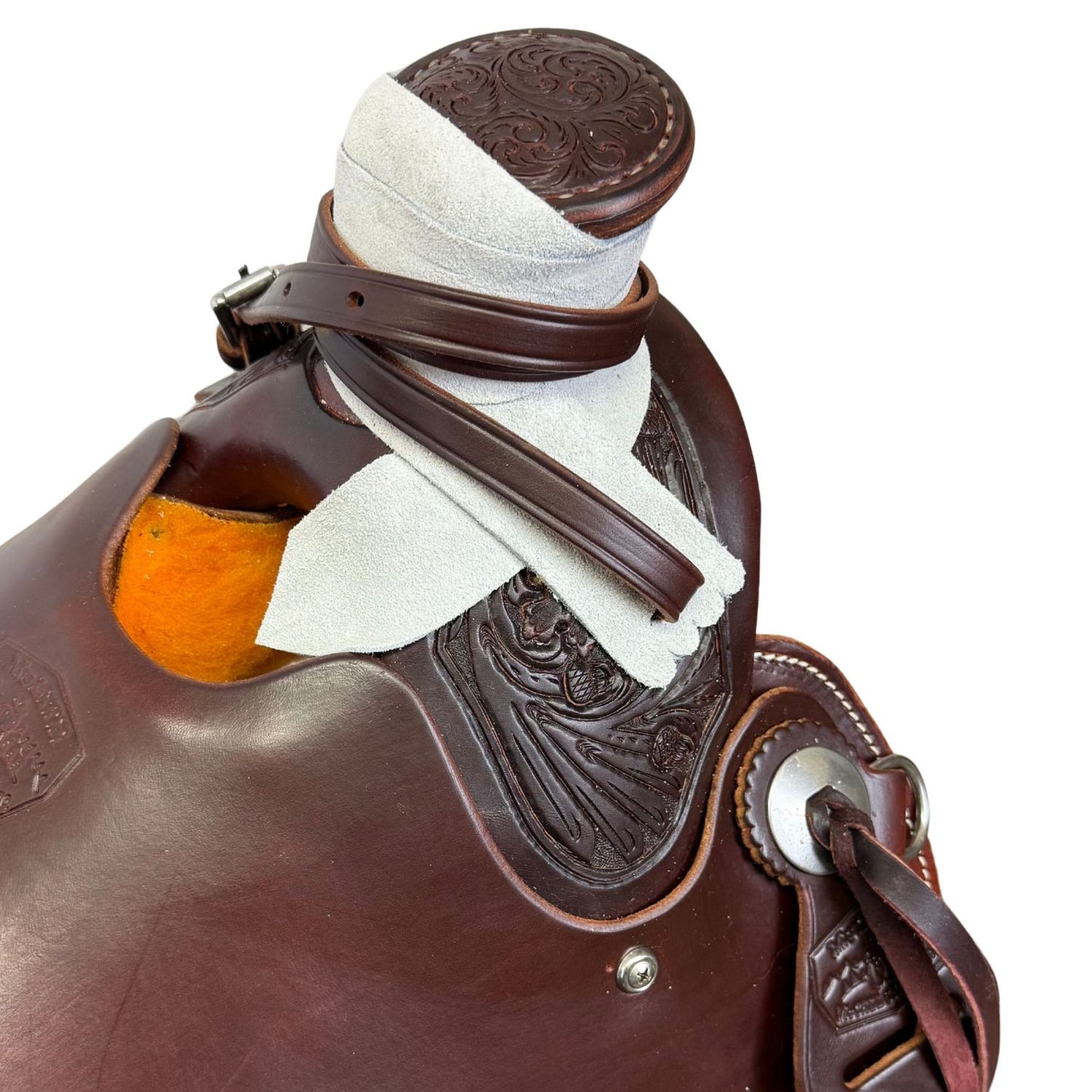 McCall McLite Wade Trail Saddle with a 15" Seat, in Dark Oil with River Oak Tooling