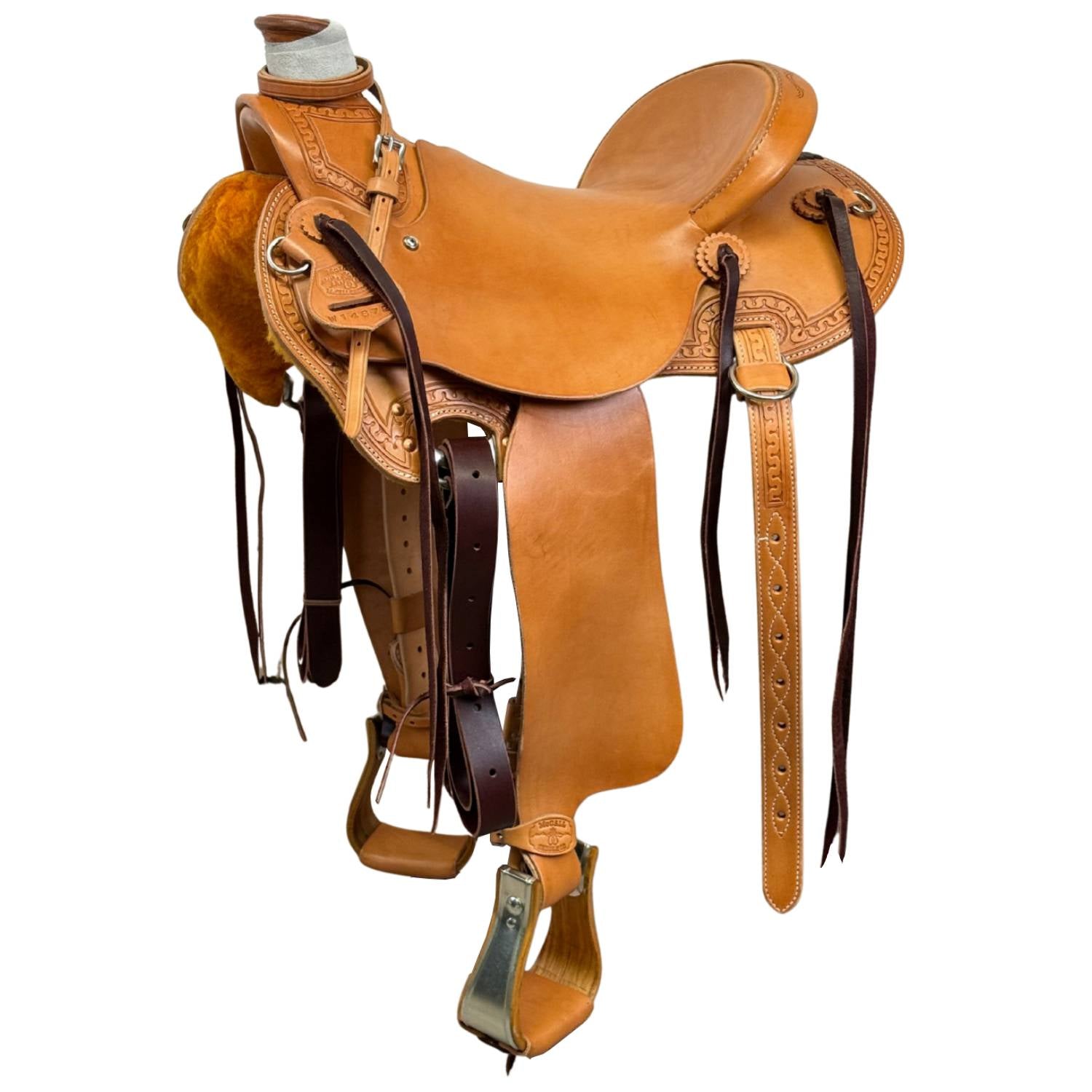 McCall McLite saddle with breeching dees and flank cinch