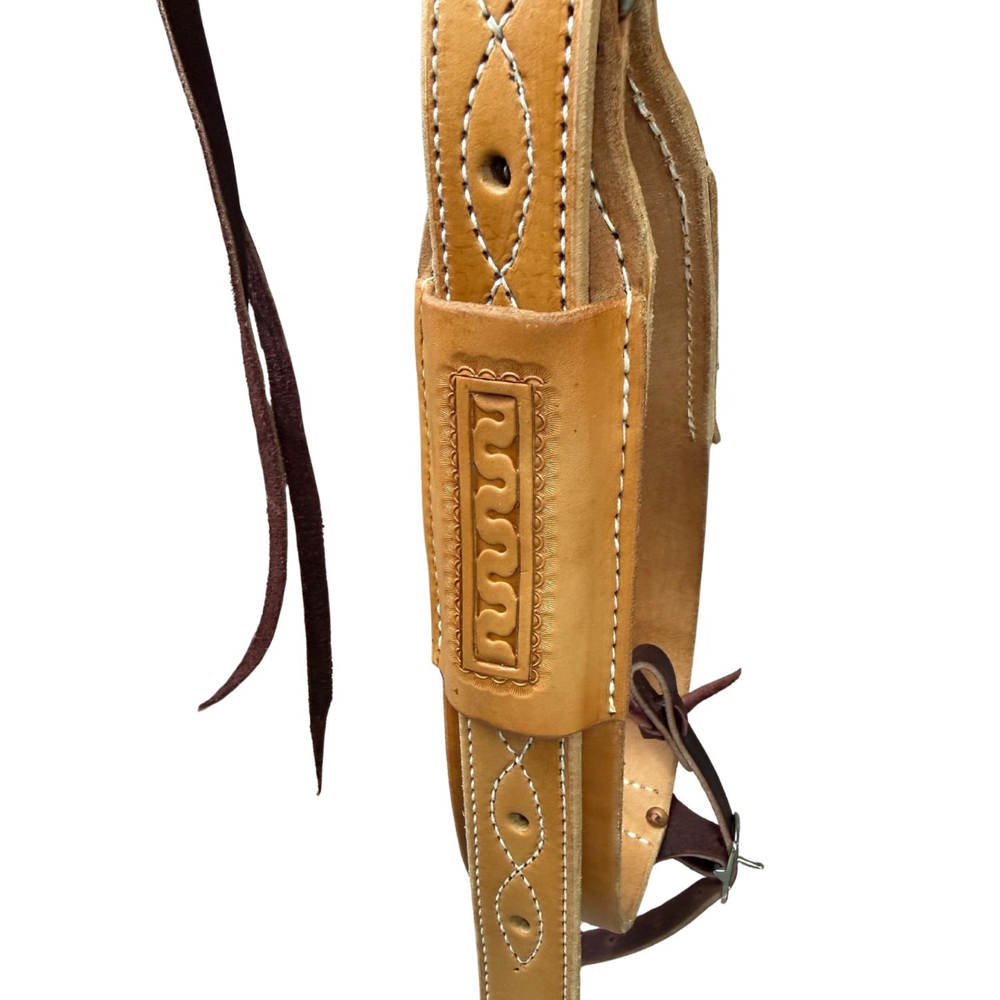 McCall McLite Wade Trail Saddle with 15" Roughout Seat, Light Oil with Carlos Border Tooling