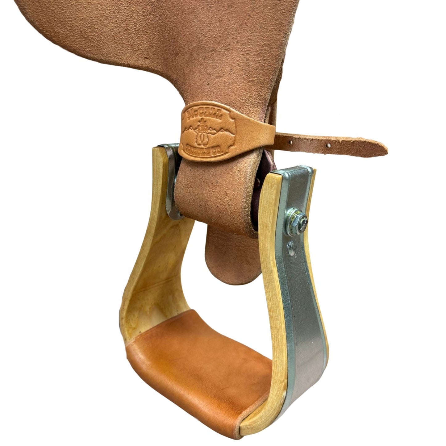 McCall McLite Wade Trail Saddle with 15" Roughout Seat, Light Oil with Carlos Border Tooling