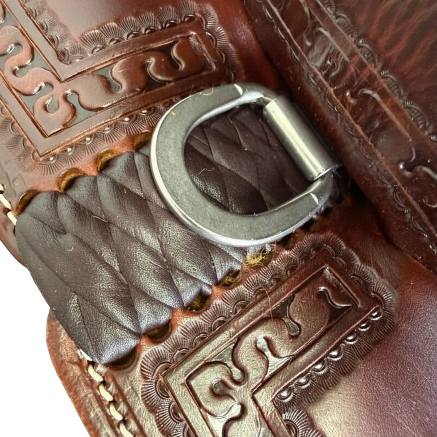 McCall McLite Wade Trail Saddle with 16" Hard Seat,Dark Oil with Carlos Border Tooling