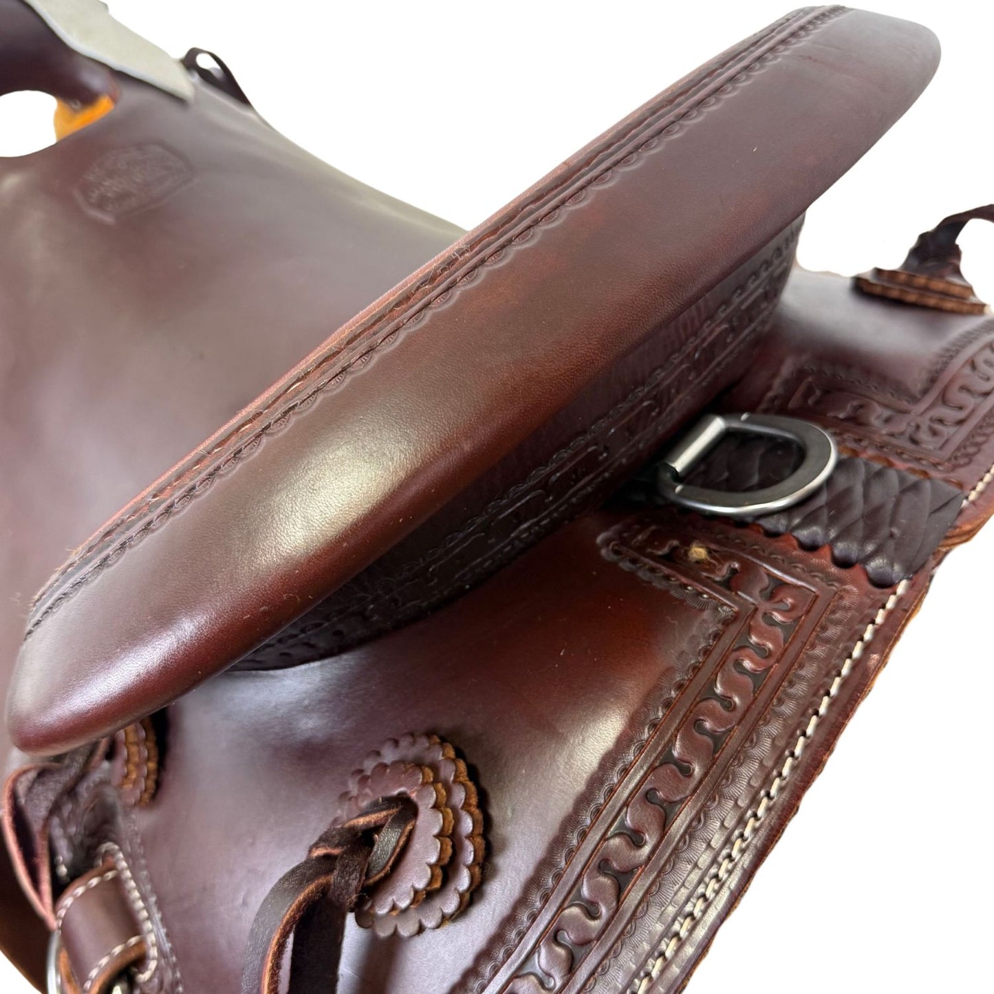 McCall McLite Wade Trail Saddle with 16" Hard Seat,Dark Oil with Carlos Border Tooling