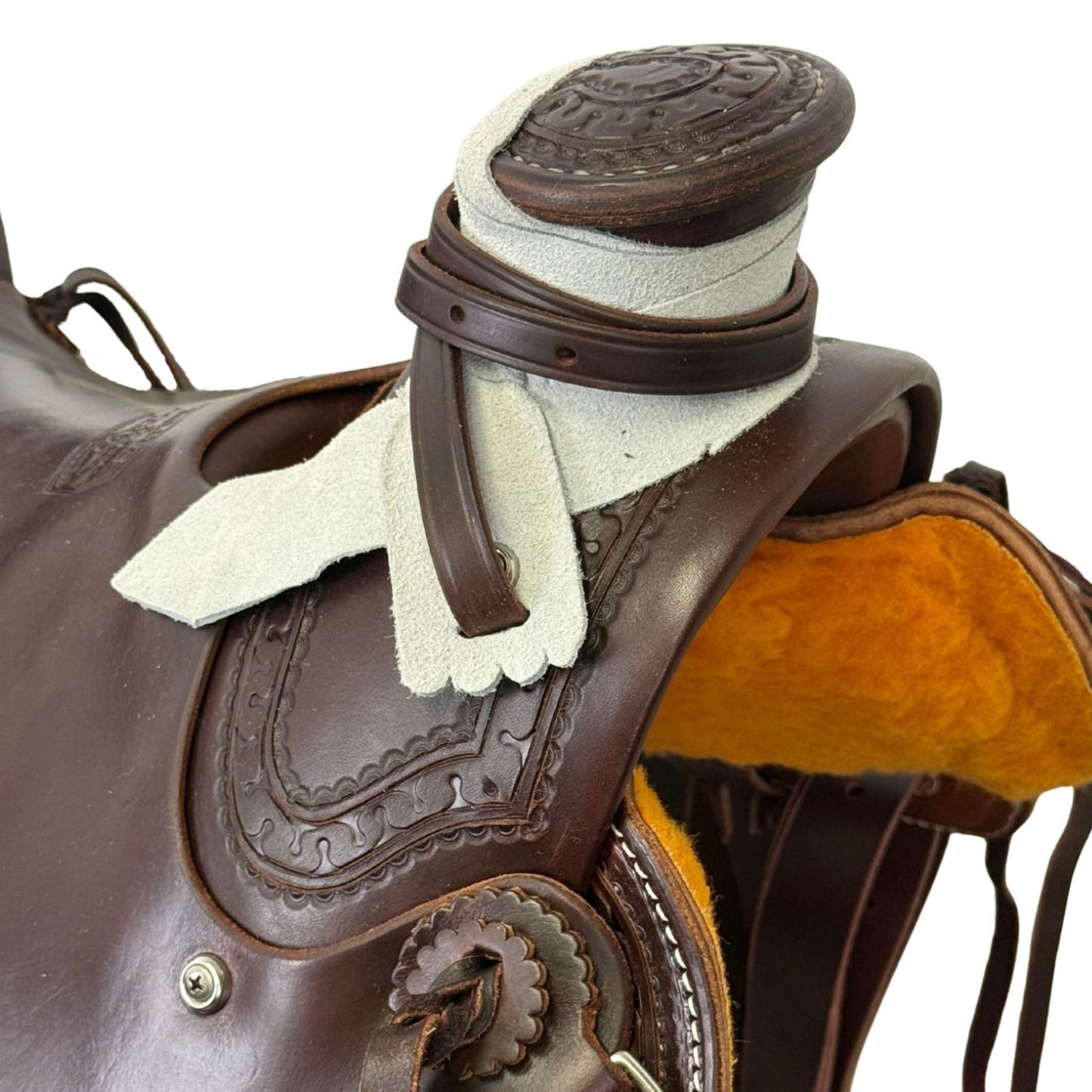 McCall McLite Wade Trail Saddle with 16" Hard Seat,Dark Oil with Carlos Border Tooling