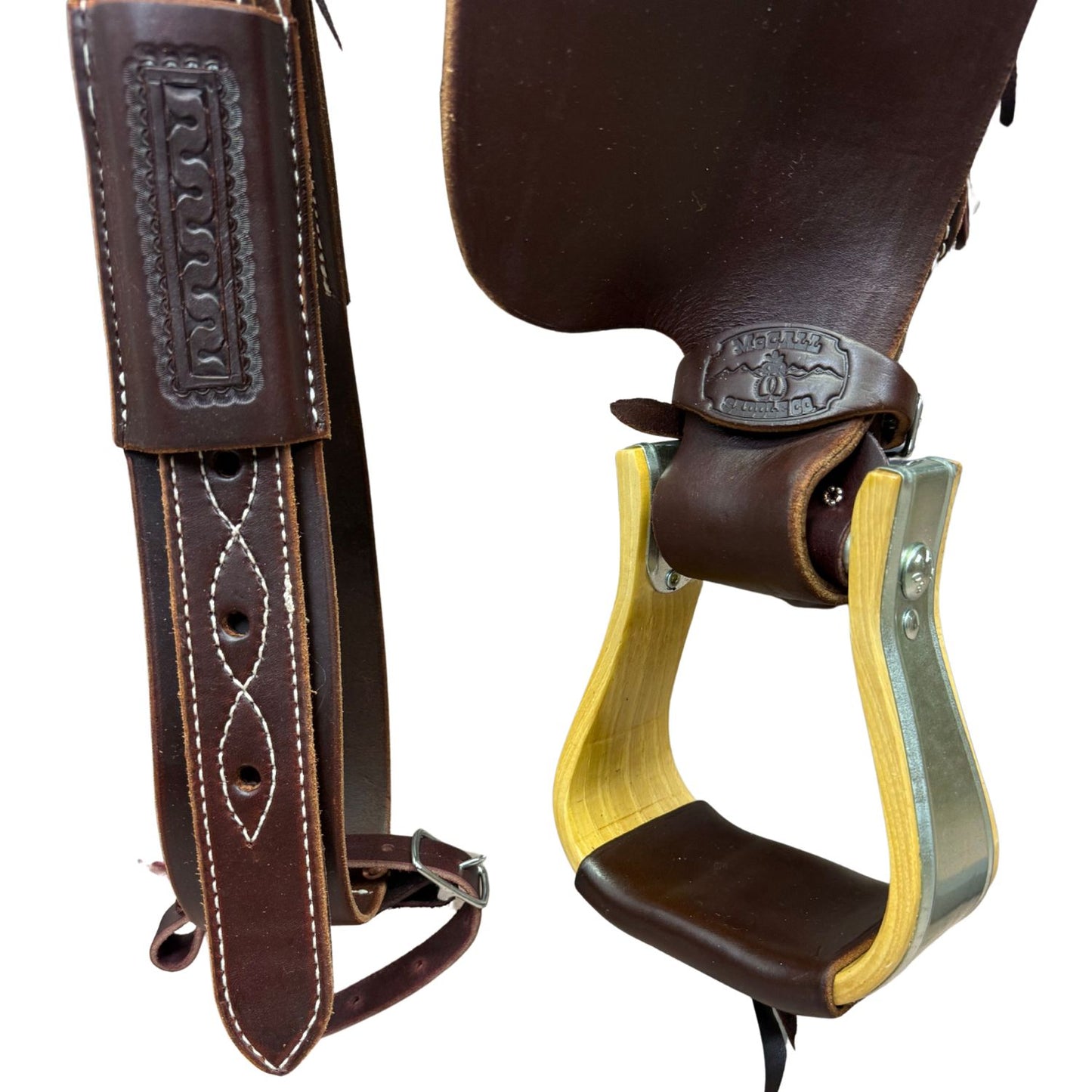 McCall McLite Wade Trail Saddle with 16" Hard Seat,Dark Oil with Carlos Border Tooling