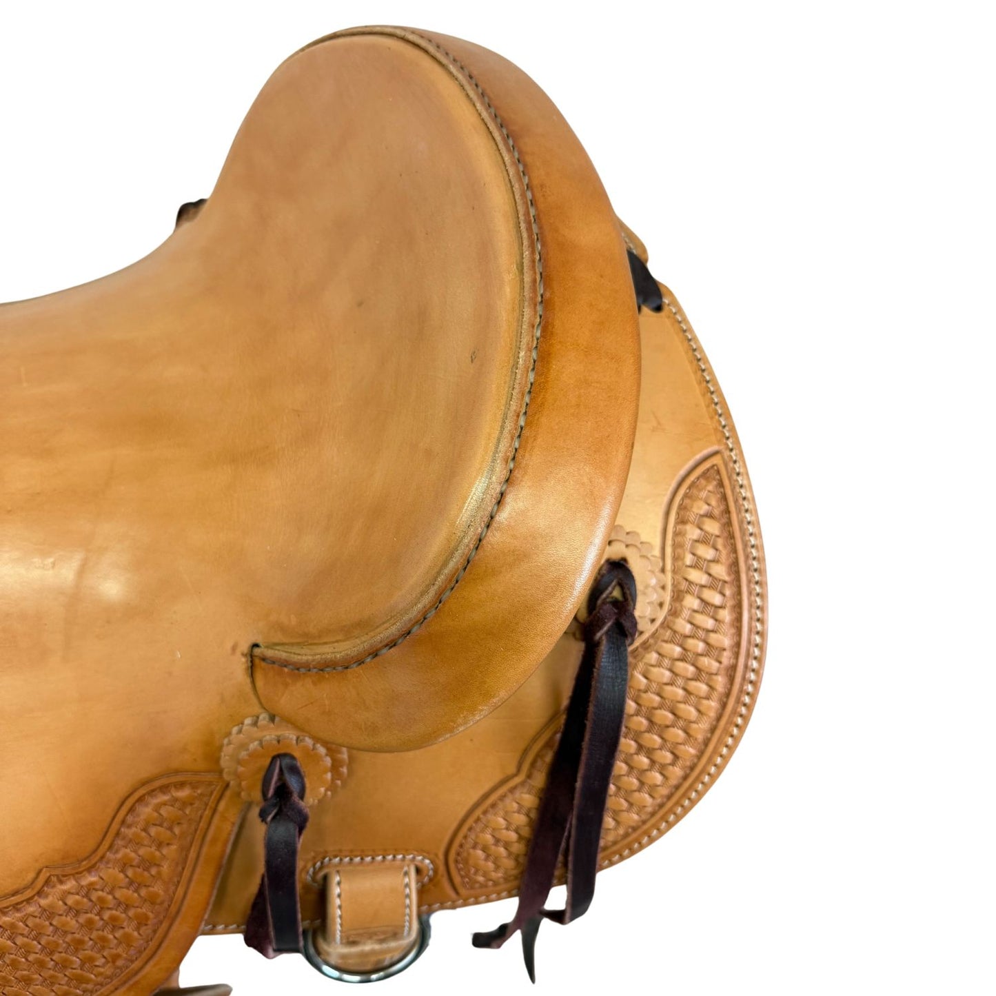 McCall McLite Wade Trail Saddle with 16" Hard Seat, Light Oil with Basket Tooling