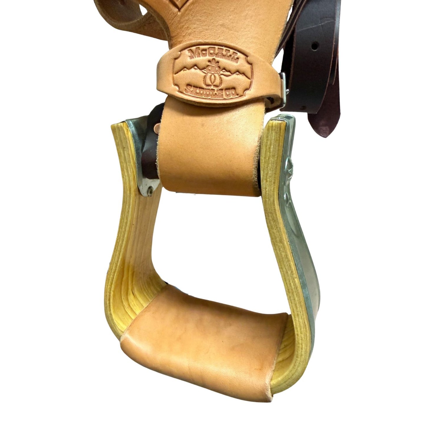 McCall McLite Wade Trail Saddle with 16" Hard Seat, Light Oil with Basket Tooling