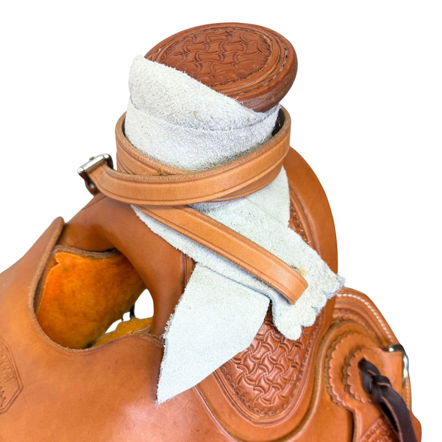 15" McCall McLite Wade Trail Saddle, Light Oil with Crazy Leg Tooling, Hamley Plate Rigging