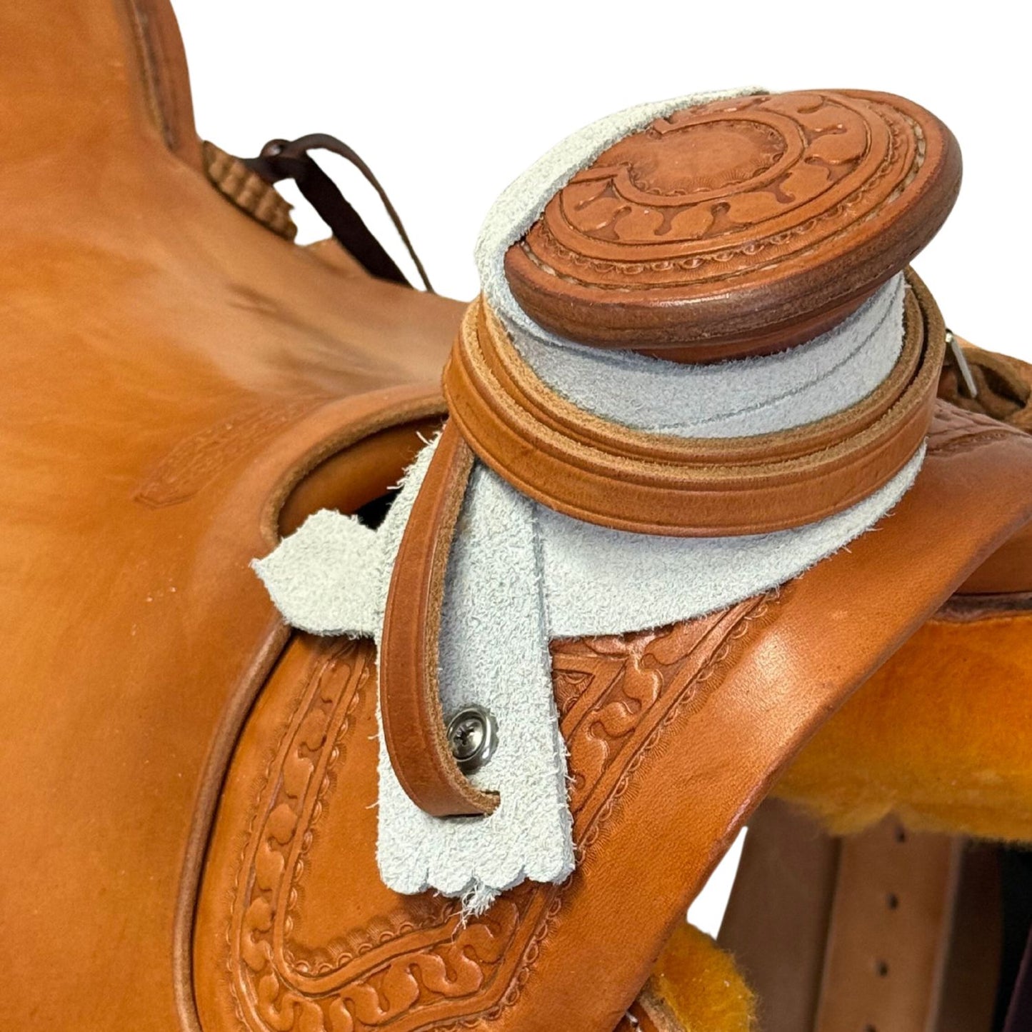 16" McCall McLite Wade Trail Saddle, Light Oil with  Carlos Border Tooling, Adjustable In-skirt Rigging