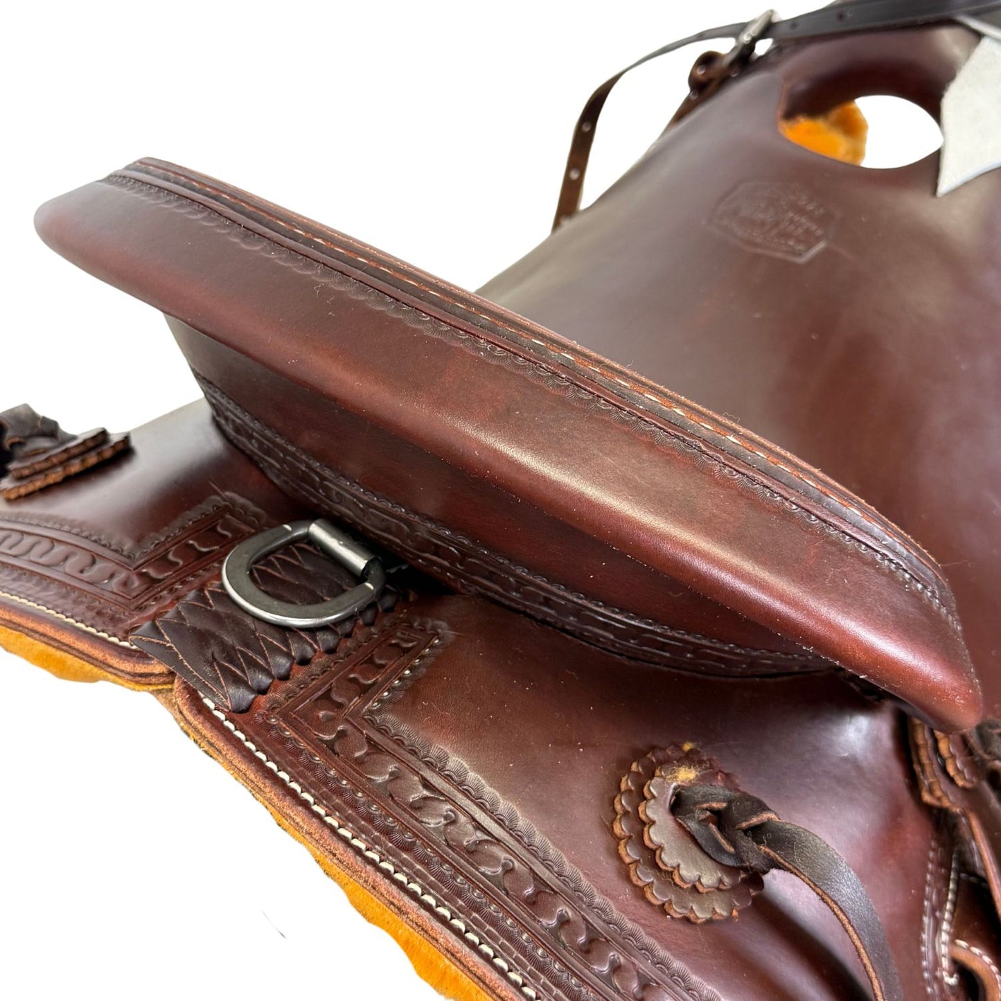 15" McCall McLite Wade Trail Saddle, Light Oil with Carlos Border Tooling, Adjustable In-skirt Rigging