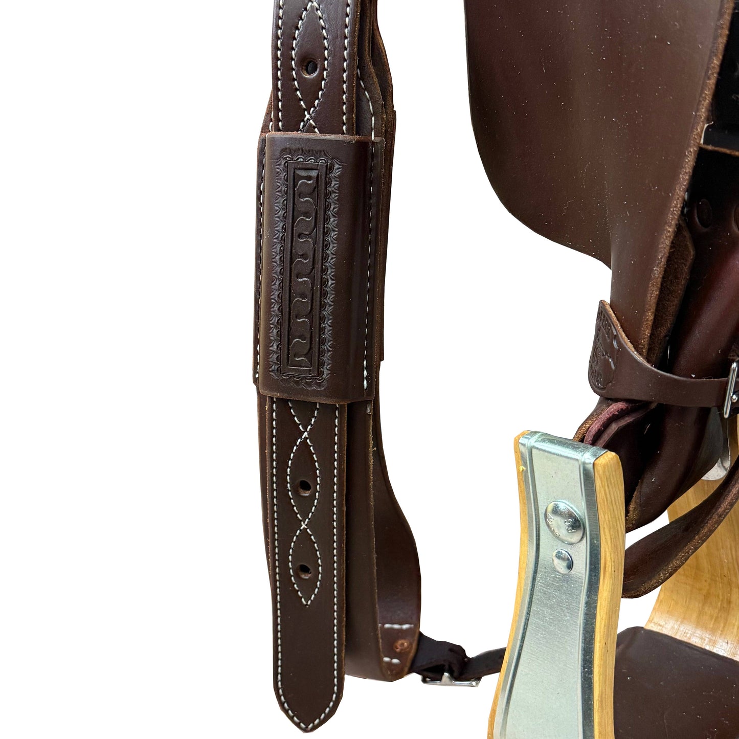 15" McCall McLite Wade Trail Saddle, Light Oil with Carlos Border Tooling, Adjustable In-skirt Rigging