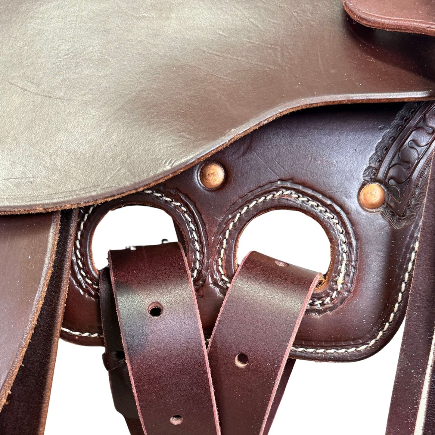 15" McCall McLite Wade Trail Saddle, Light Oil with Carlos Border Tooling, Adjustable In-skirt Rigging