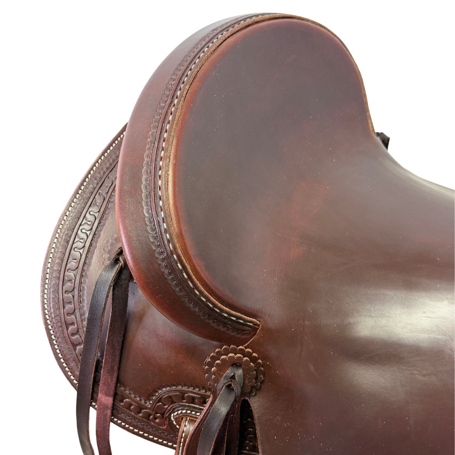 15" McCall McLite Wade Trail Saddle, Light Oil with Carlos Border Tooling, Adjustable In-skirt Rigging
