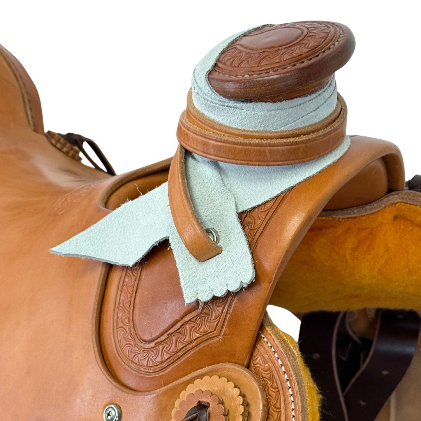 16" McCall McLite Wade Trail Saddle, Medium Oil with Crazy Leg Border Tooling, Adjustable In-skirt Rigging