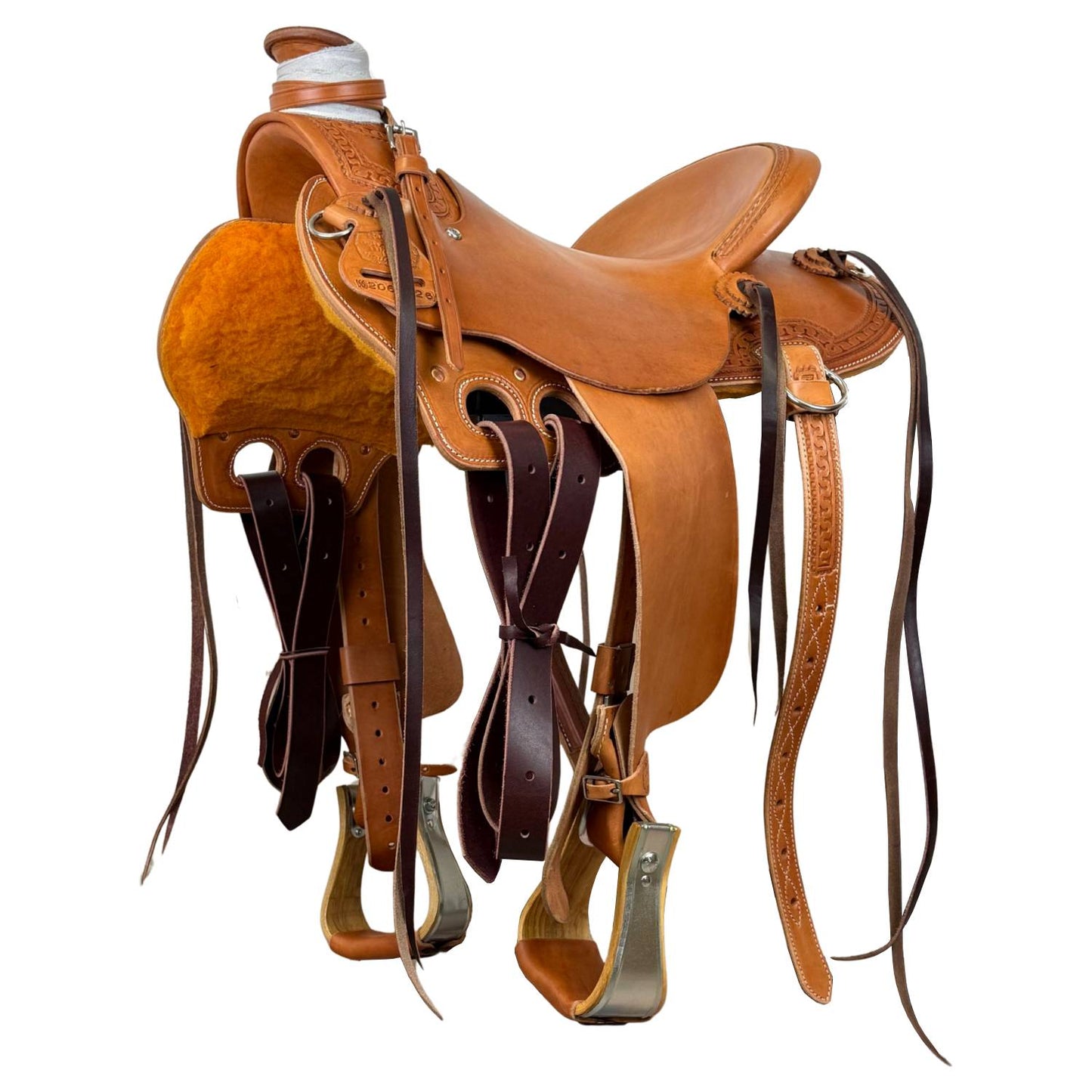 15" McCall McLite Wade Trail Saddle, Medium Oil with Carlos Border Tooling - #W206826