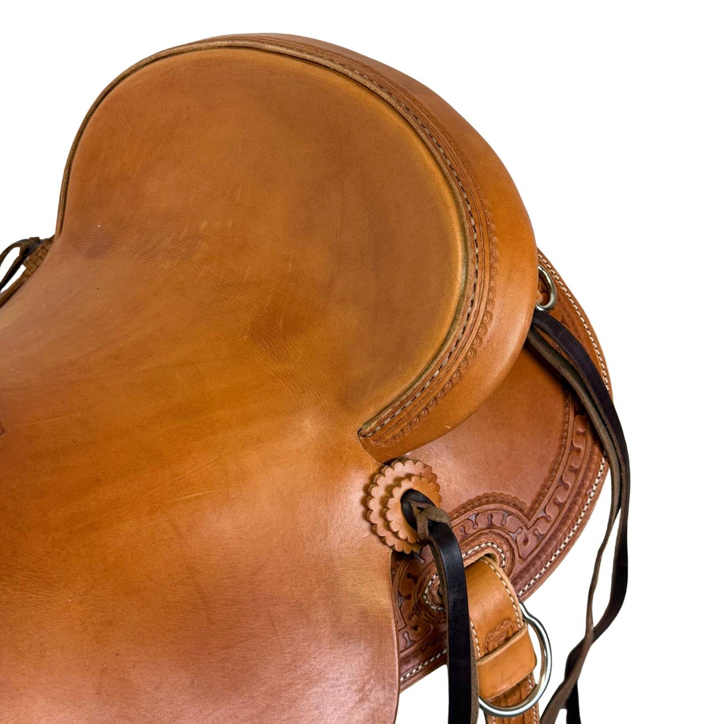 15" McCall McLite Wade Trail Saddle, Medium Oil with Carlos Border Tooling - #W206826