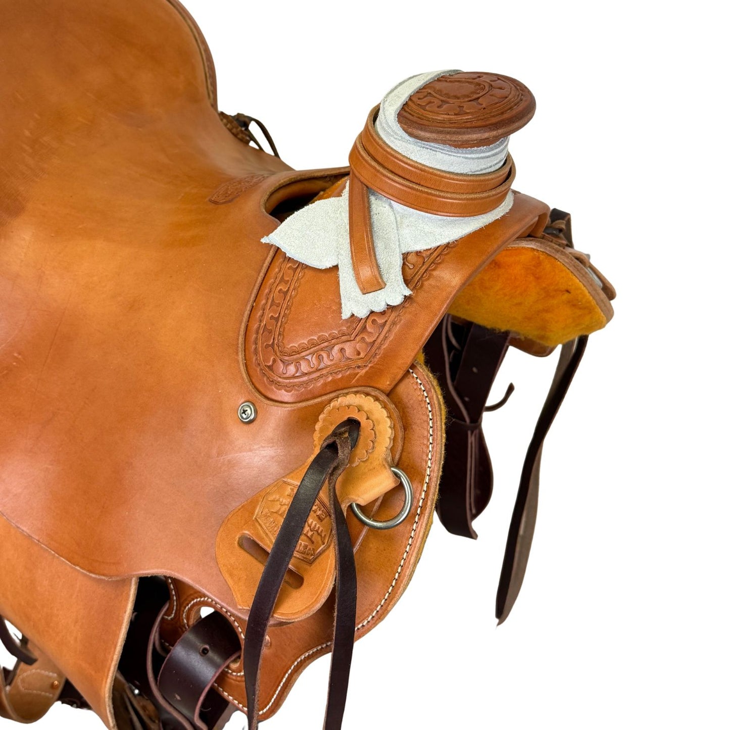15" McCall McLite Wade Trail Saddle, Medium Oil with Carlos Border Tooling - #W206826