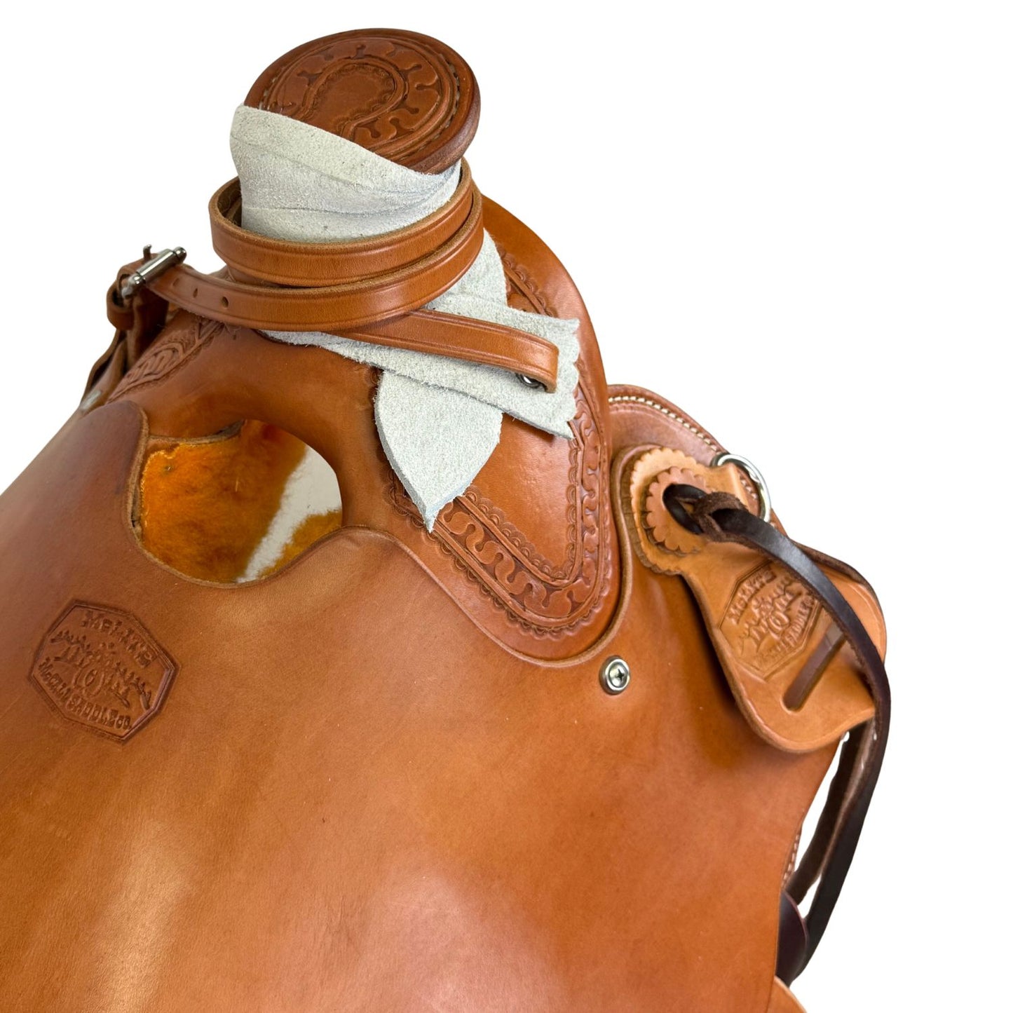 15" McCall McLite Wade Trail Saddle, Medium Oil with Carlos Border Tooling - #W206826