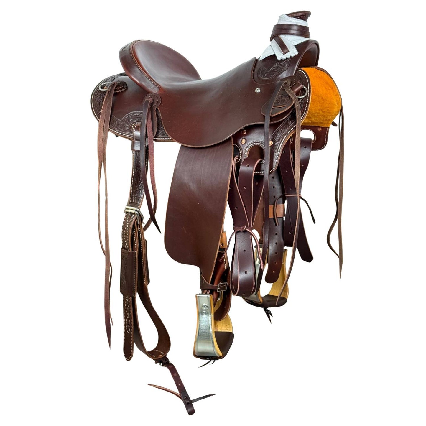 15" McCall McLite Wade Trail Saddle, Dark Oil with Running Leaf Border Tooling - #W207826