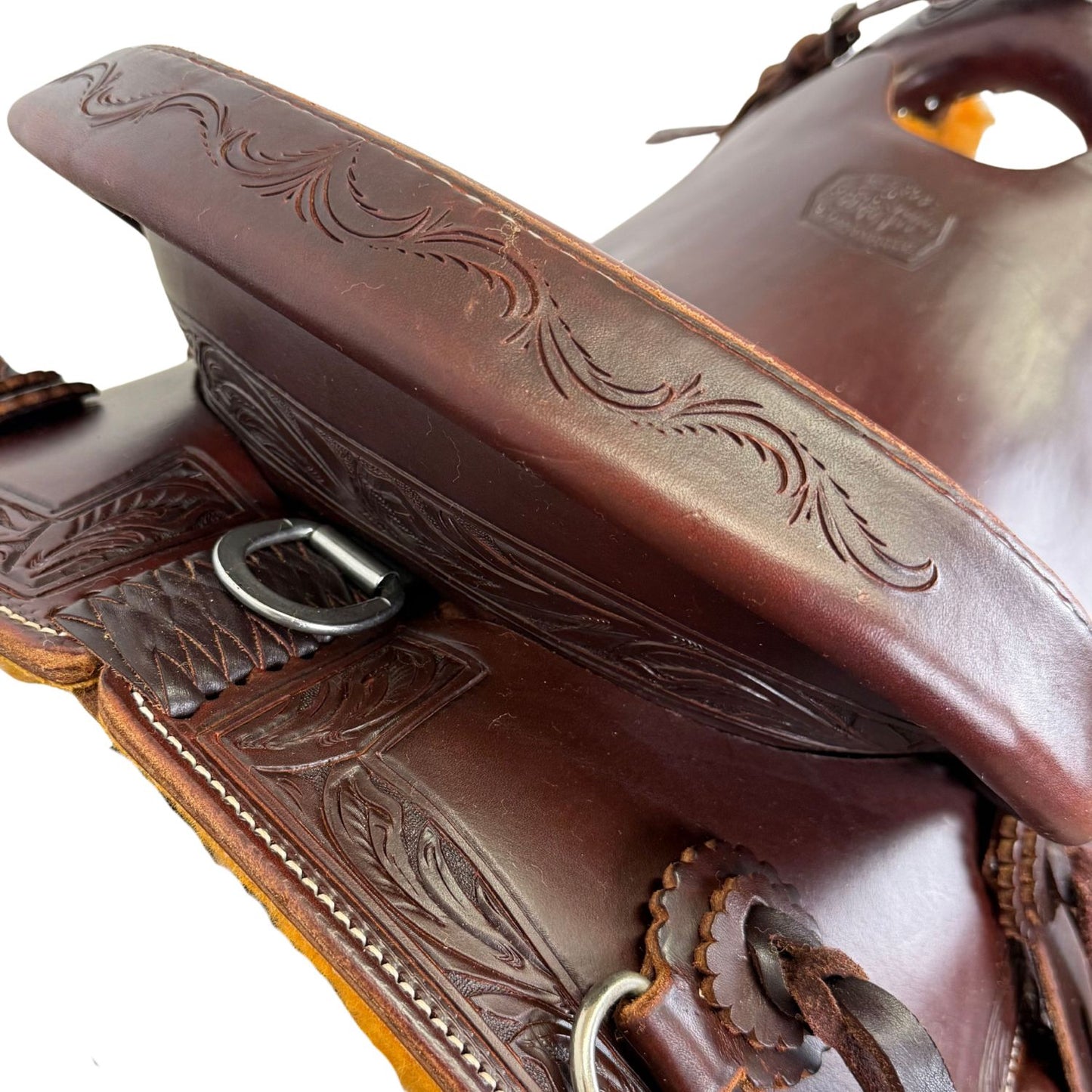 15" McCall McLite Wade Trail Saddle, Dark Oil with Running Leaf Border Tooling - #W207826