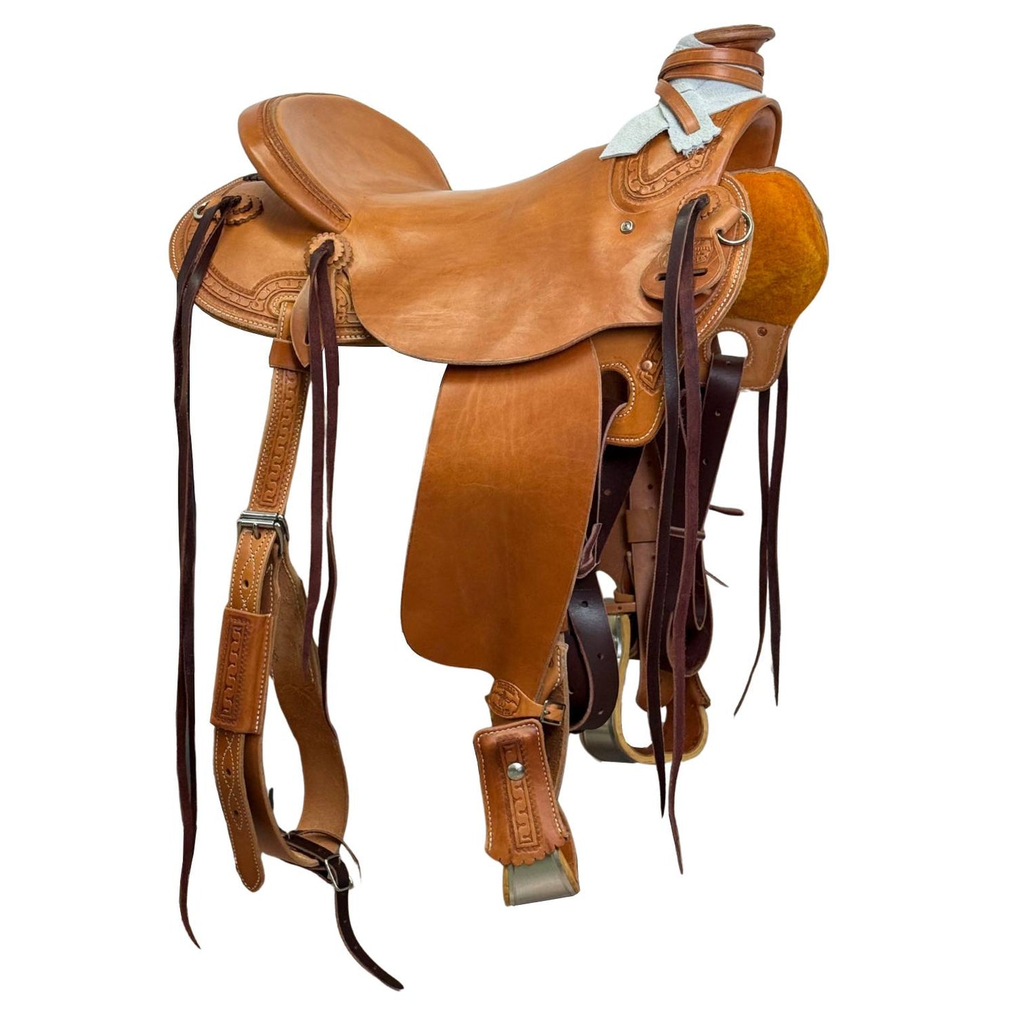 16" McCall McLite Wade Trail Saddle, Medium Oil with Carlos Border Tooling - #W213926