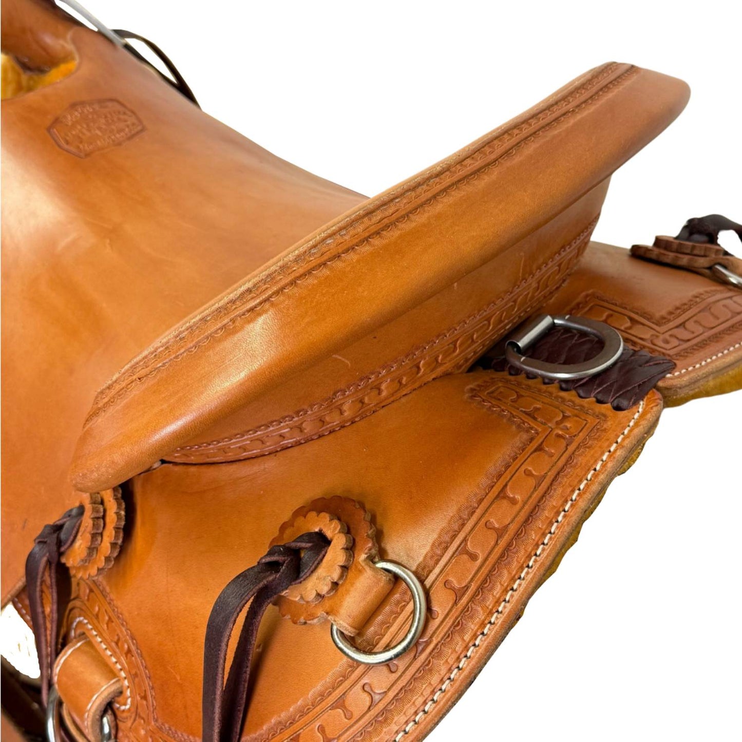 16" McCall McLite Wade Trail Saddle, Medium Oil with Carlos Border Tooling - #W213926