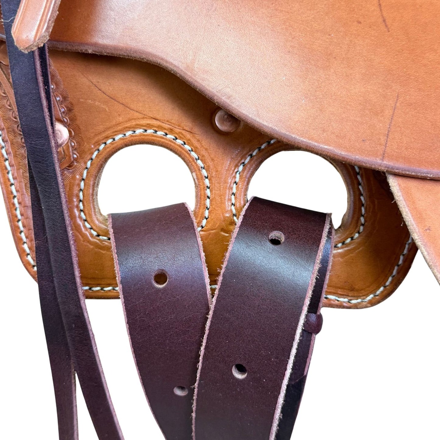16" McCall McLite Wade Trail Saddle, Medium Oil with Carlos Border Tooling - #W213926