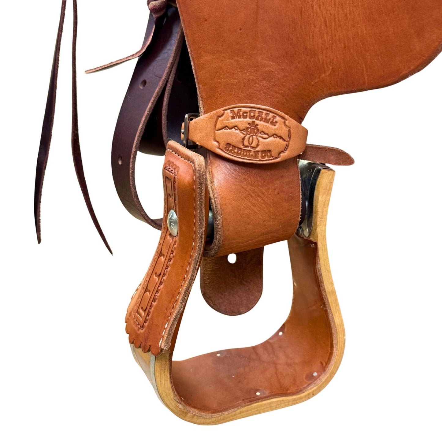 16" McCall McLite Wade Trail Saddle, Medium Oil with Carlos Border Tooling - #W213926