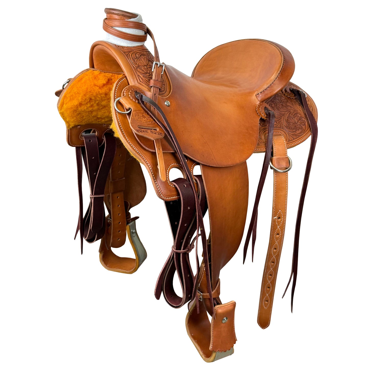 15" McCall McLite Wade Western Saddle in Regular Oil with Sheridan Floral Tooling