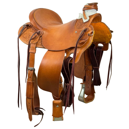 15" McCall McLite Wade Western Saddle in Regular Oil with Sheridan Floral Tooling
