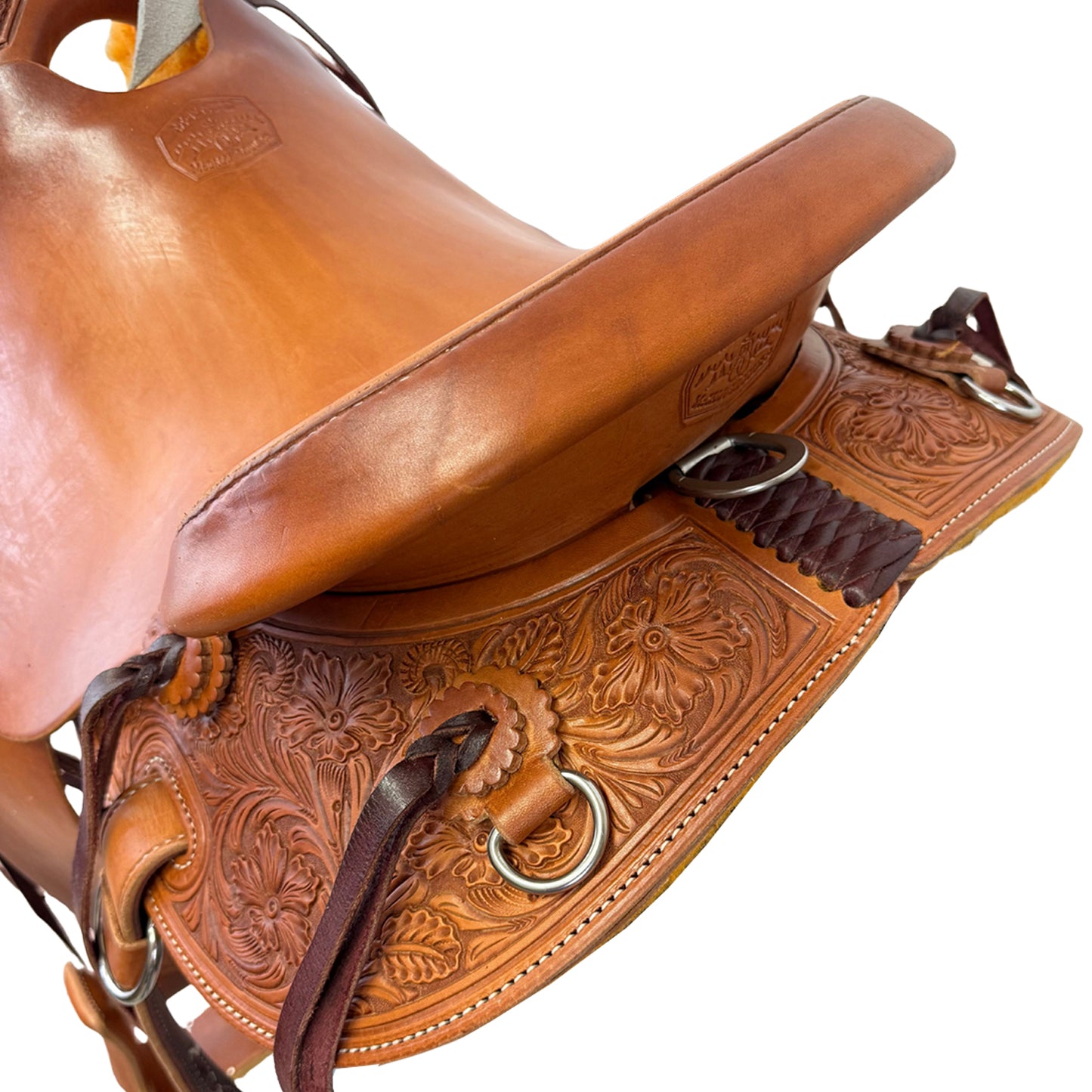 15" McCall McLite Wade Western Saddle in Regular Oil with Sheridan Floral Tooling