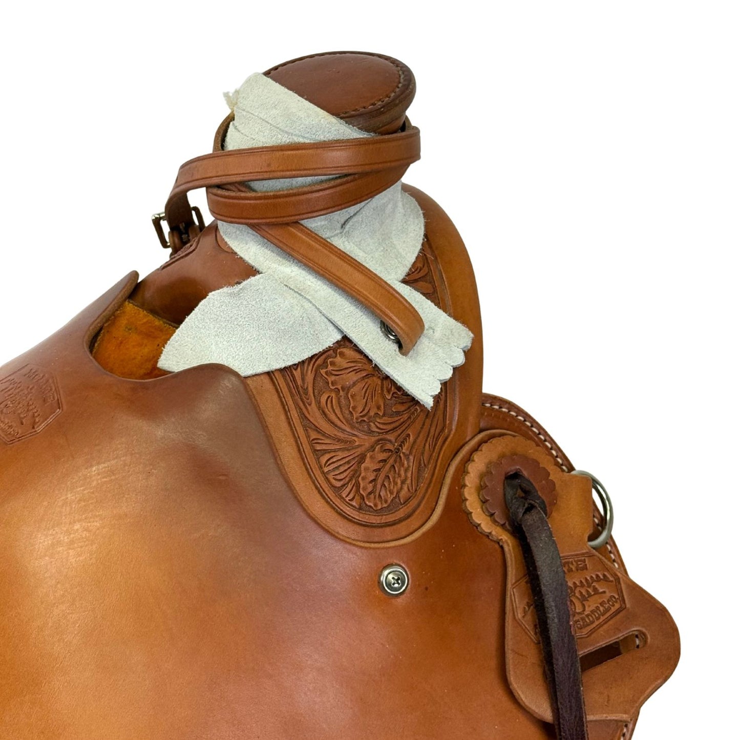 15" McCall McLite Wade Western Saddle in Regular Oil with Sheridan Floral Tooling