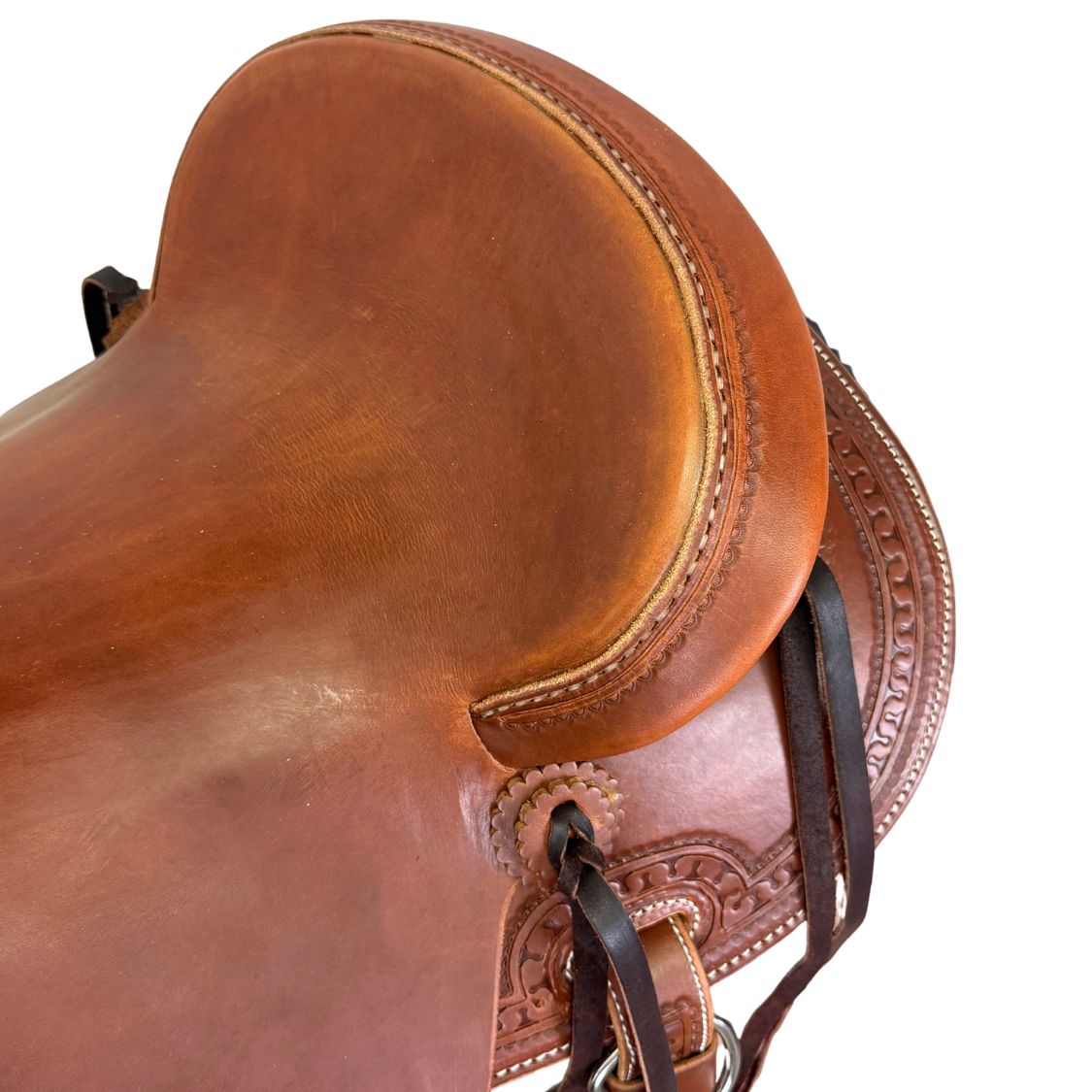 16" McCall McLite Wade Trail Saddle, Heavy Oil with Carlos Border Tooling, Adjustable In-skirt Rigging