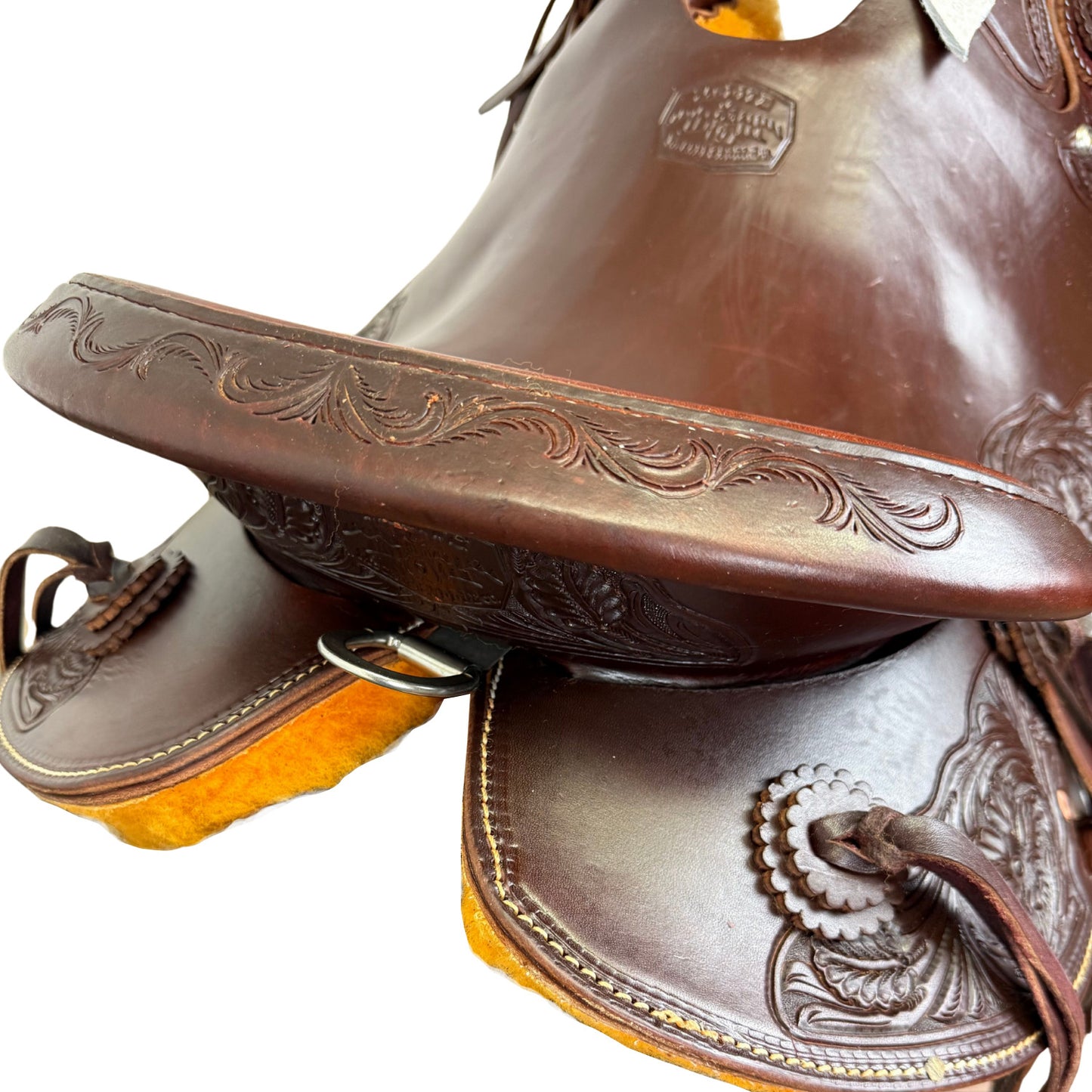 14" McCall McLite Wade Trail Saddle in Dark Oil with Sheridan Floral Tooling