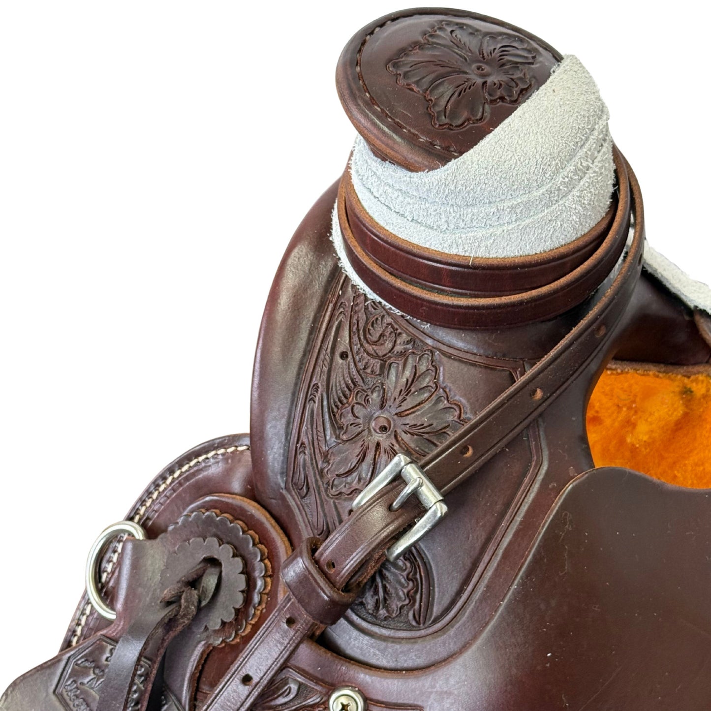 14" McCall McLite Wade Trail Saddle in Dark Oil with Sheridan Floral Tooling