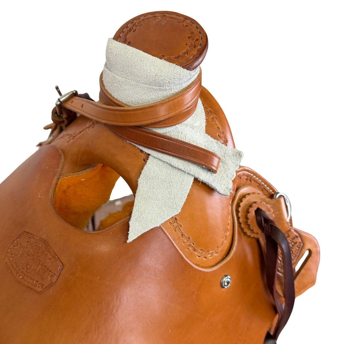 15" McCall McLite Wade Trail Saddle, Medium Oil with Barbwire Border Tooling - #W2401026