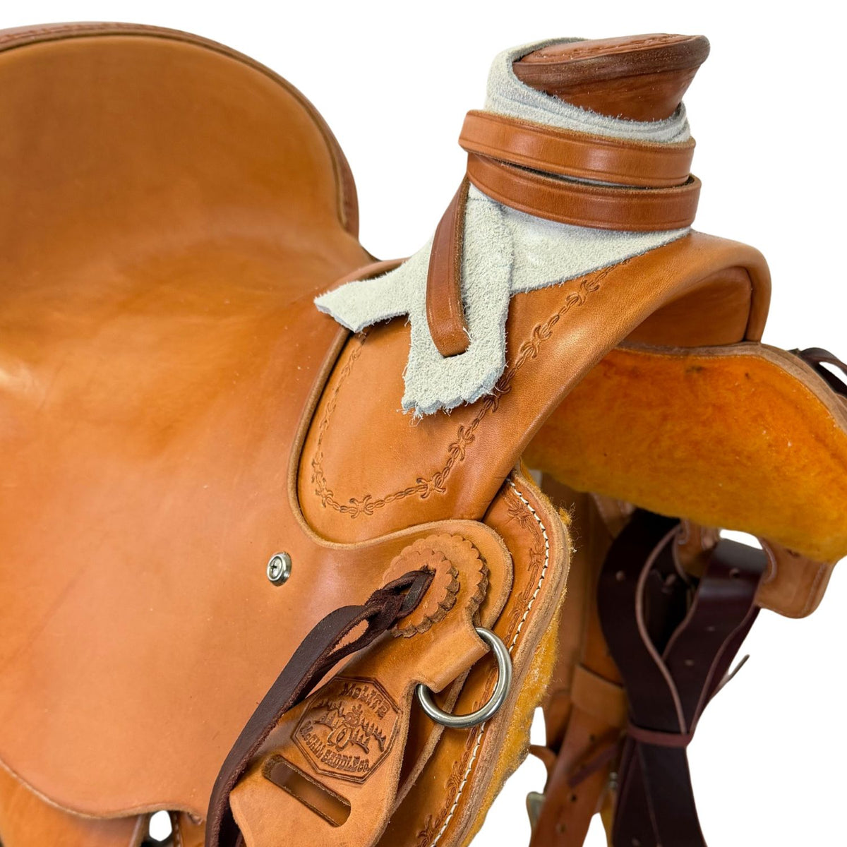 15" McCall McLite Wade Trail Saddle, Medium Oil with Barbwire Border Tooling - #W2401026