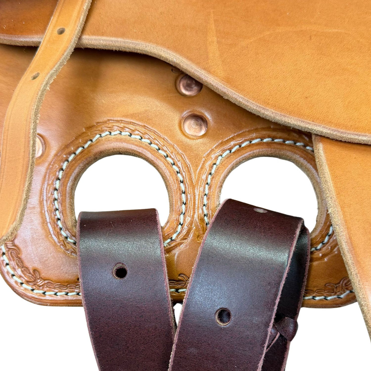 15" McCall McLite Wade Trail Saddle, Medium Oil with Barbwire Border Tooling - #W2401026