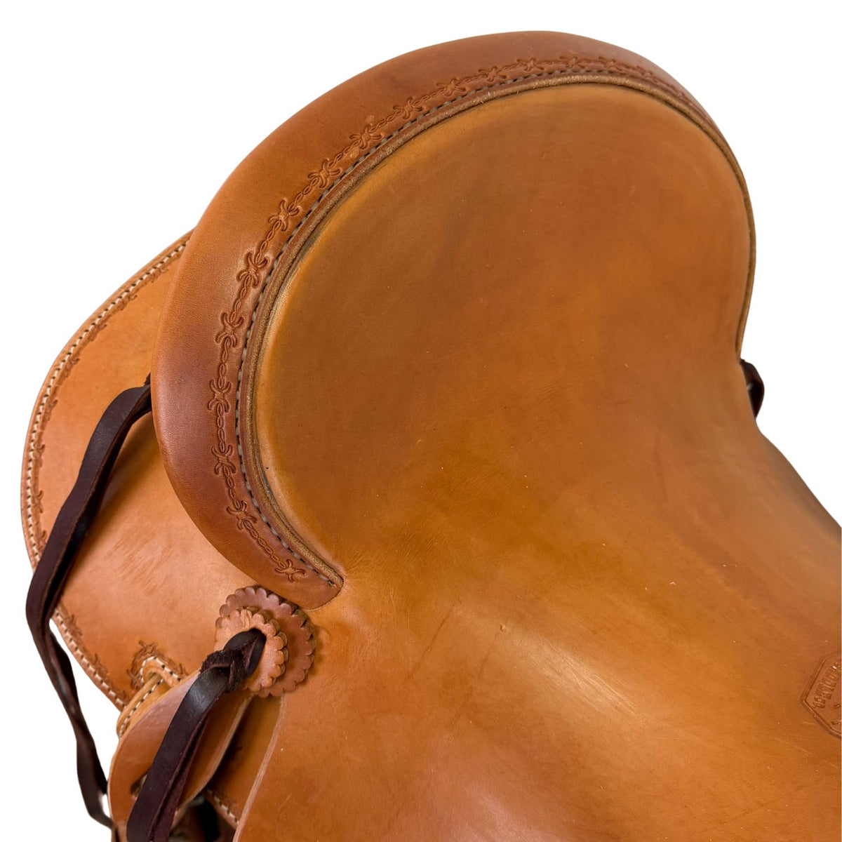 15" McCall McLite Wade Trail Saddle, Medium Oil with Barbwire Border Tooling - #W2401026