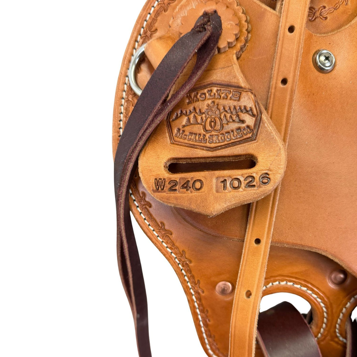 15" McCall McLite Wade Trail Saddle, Medium Oil with Barbwire Border Tooling - #W2401026