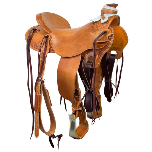 16" McCall McLite Wade Trail Saddle, Medium Oil with Shell Border Tooling - #W2511026