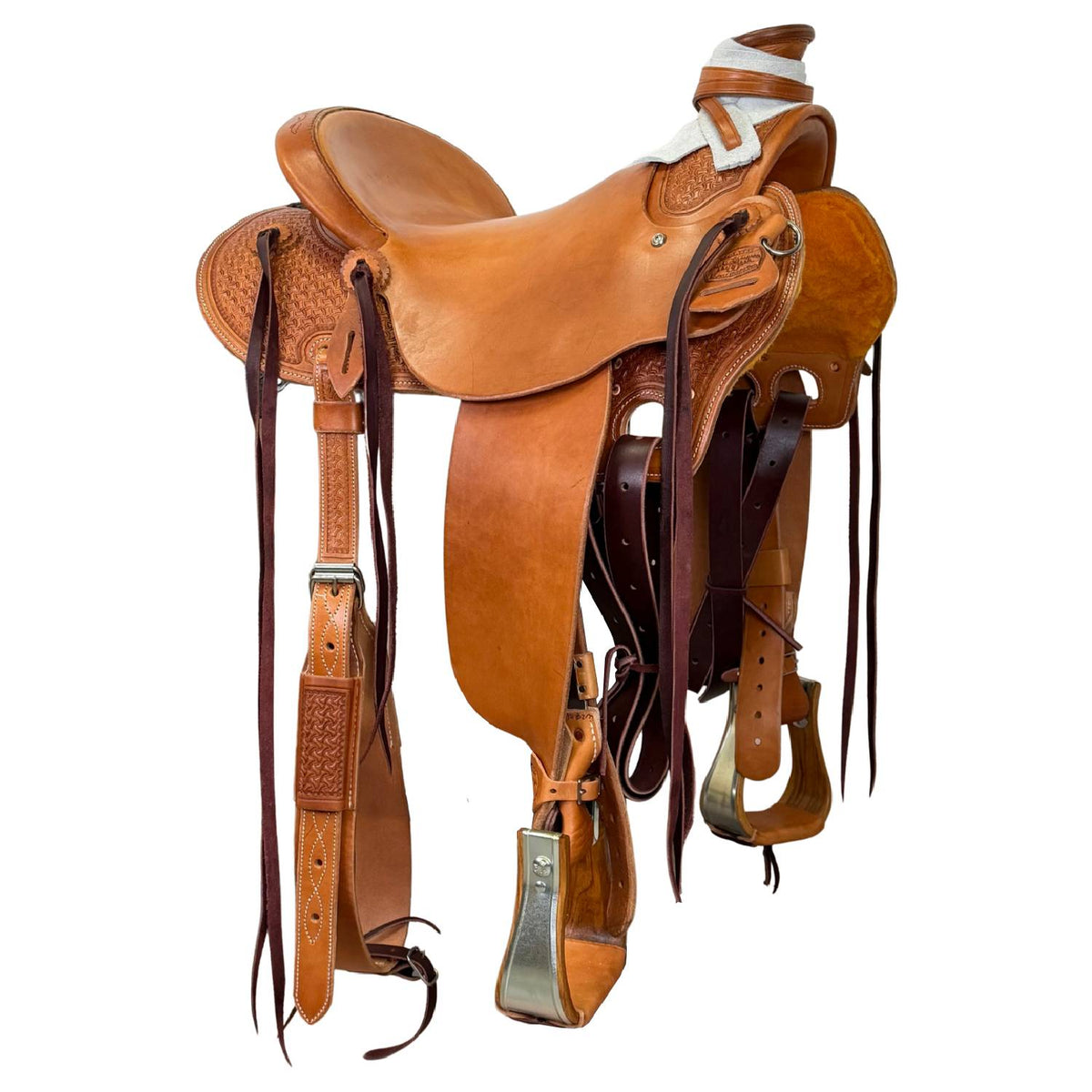 15" McCall McLite Wade Trail Saddle, Medium Oil with Crazy Leg Tooling - #W2581128