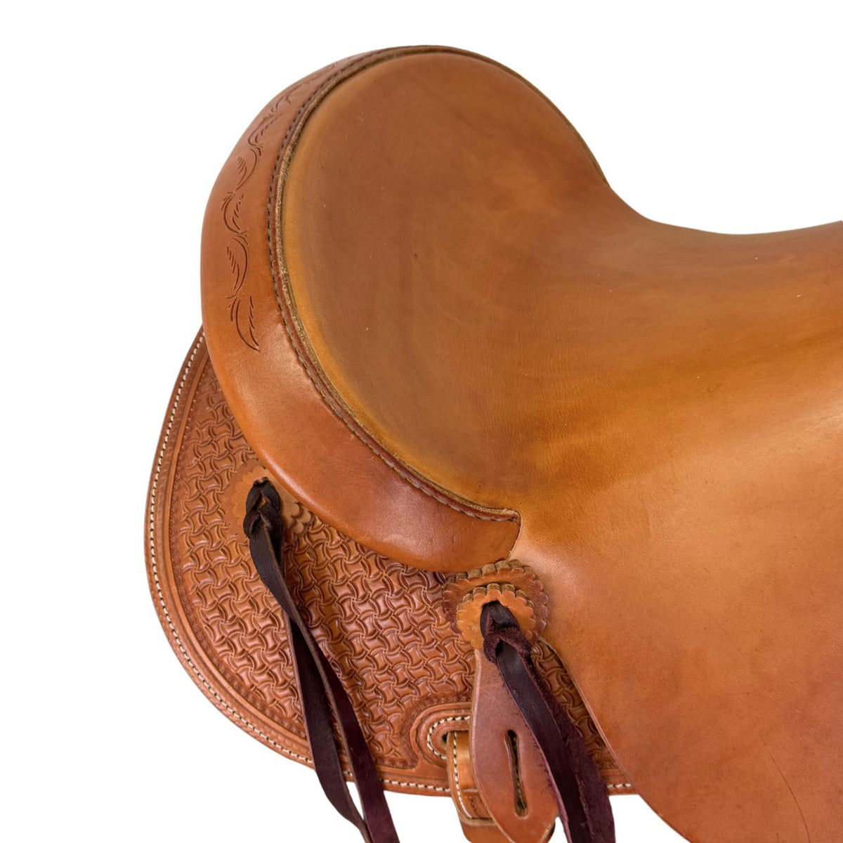 15" McCall McLite Wade Trail Saddle, Medium Oil with Crazy Leg Tooling - #W2581128