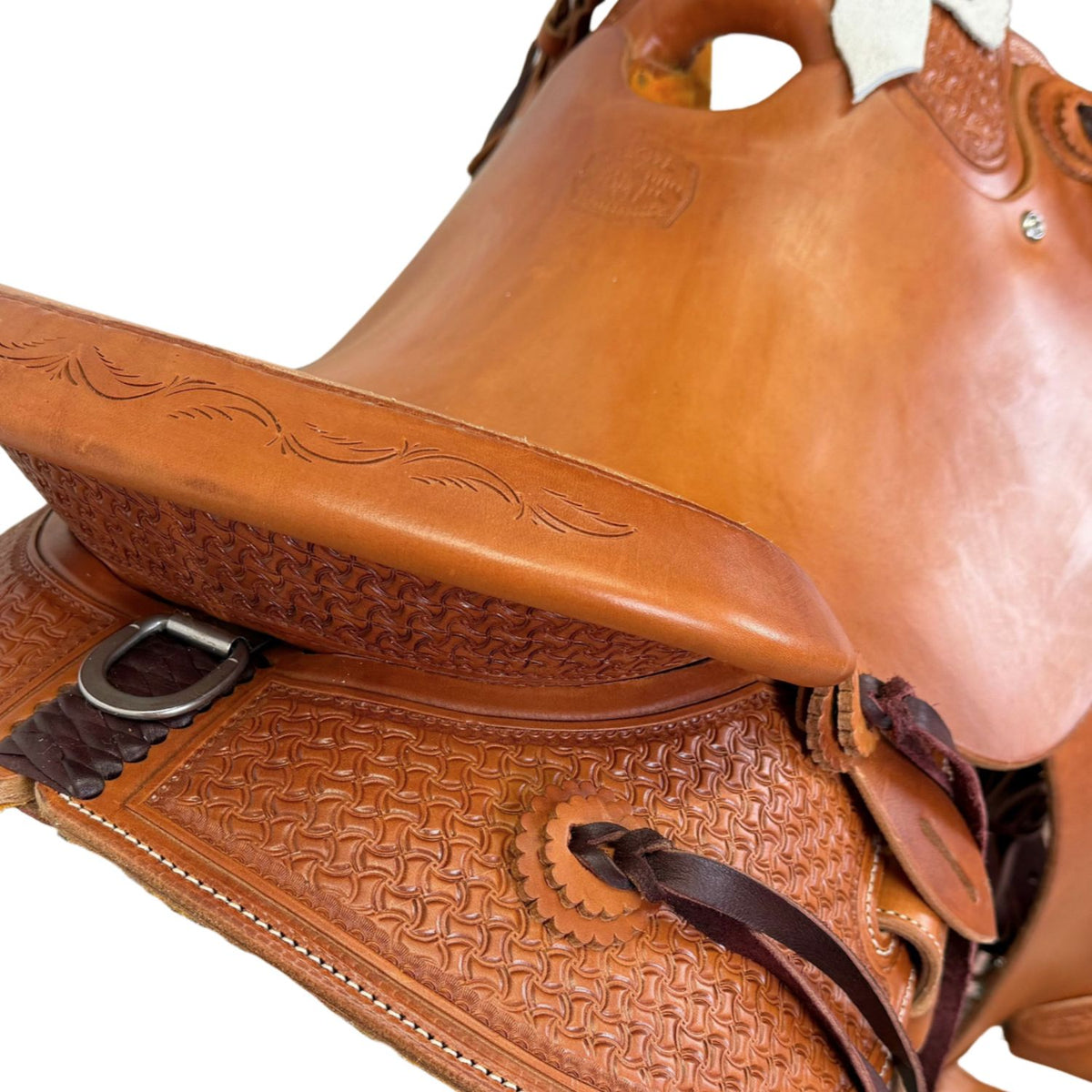 15" McCall McLite Wade Trail Saddle, Medium Oil with Crazy Leg Tooling - #W2581128