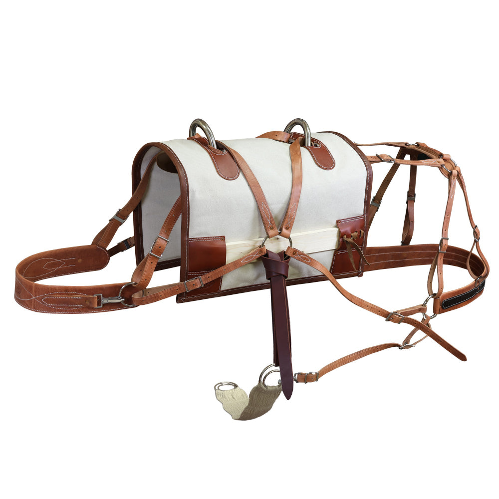 Decker pack saddle with classic arches and canvas cover