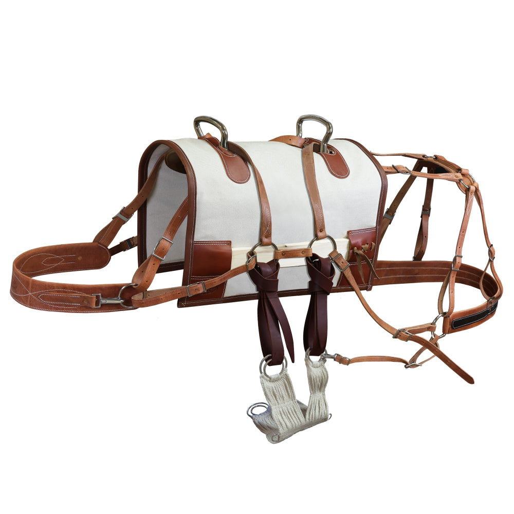 double rigged modified Decker pack saddle with canvas half breed