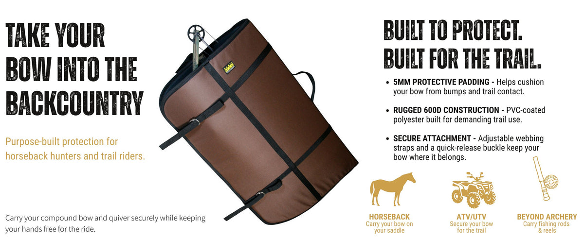 TrailMax Bow Scabbard features 5mm protective padding, rugged 600D Construction, secure attachment for horseback, ATV, UTV.